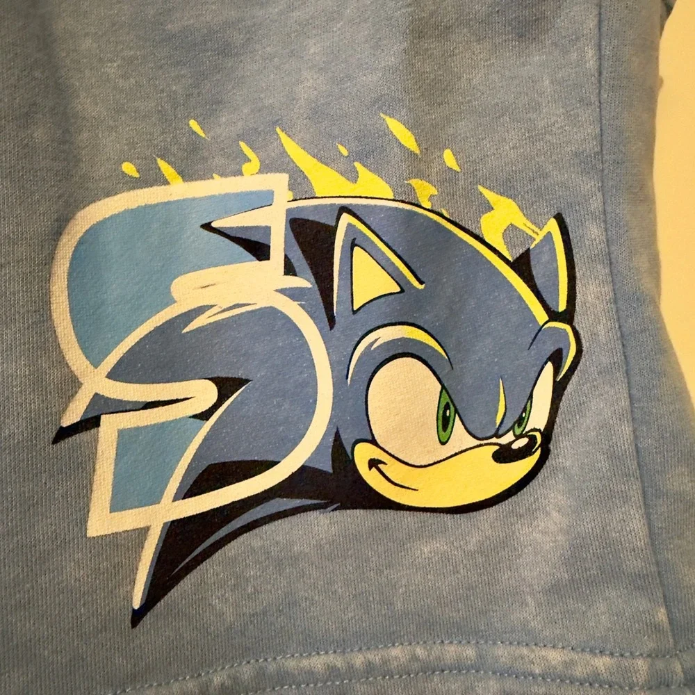Sonic the Hedgehog Boys Blue Acid Wash Sleeveless Hoodie and Shorts Set Size XL